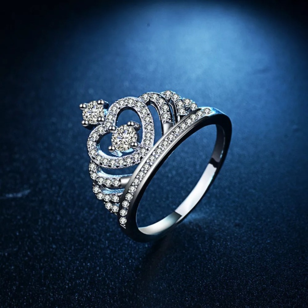 Silver Crown White Sapphire Ring - Picture 2 of 4